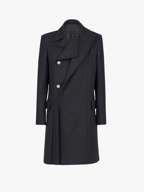 Balmain Long asymmetrical navy blue wool coat