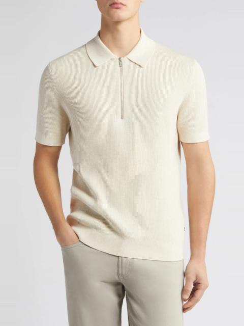 Hansie Zip Ribbed Organic Cotton Sweater Polo