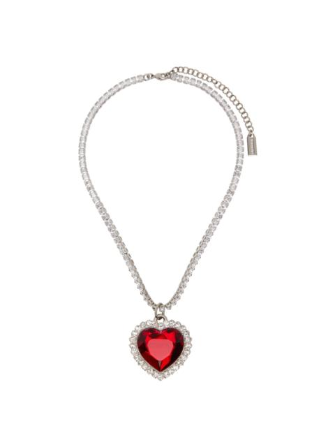 Silver & Red Crystal Heart Necklace