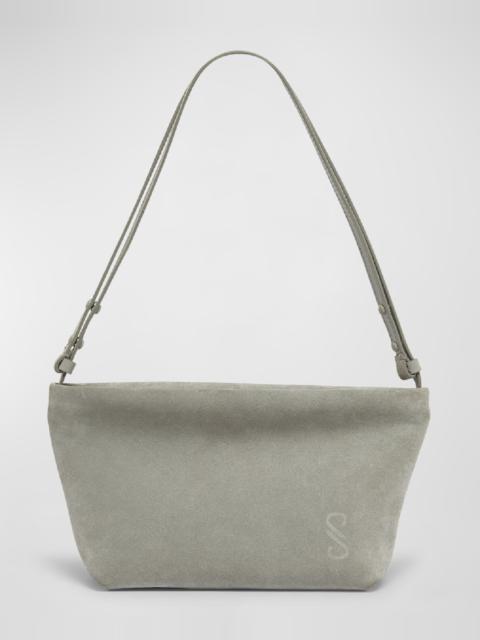 Slide Zip Suede Shoulder Bag