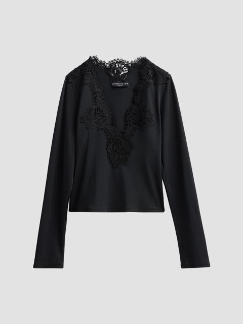 GENERATION LOVE Women's Lady Lace Ribbed Top - Black