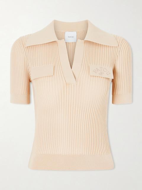 PATOU Embroidered Ribbed Cotton Polo Shirt