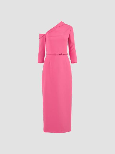 CAROLINA HERRERA Women's Belted One-Shoulder Midi Dress - Geranium