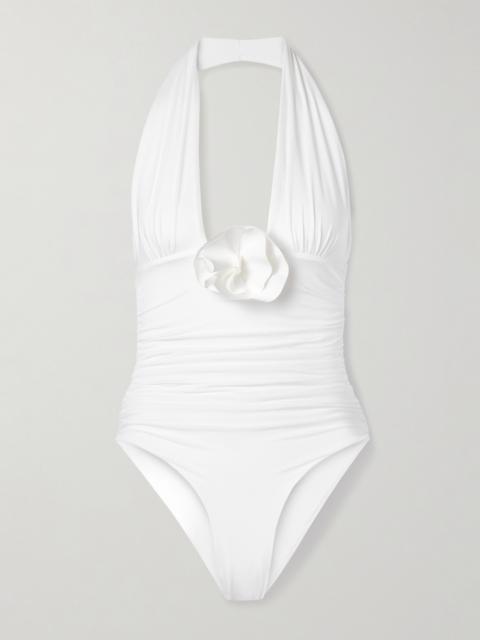 MAYGEL CORONEL Pilaya Appliquéd Ruched Halterneck Swimsuit