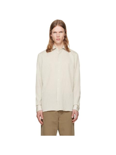 HUGO Beige Striped Seersucker Modern-Fit Shirt