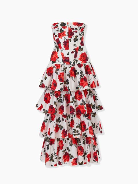 CAROLINA HERRERA Rose-Print Tiered Midi Dress