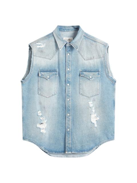 MM6 Maison Margiela MM6 Maison Margiela Sleeveless Distressed Denim Shirt
