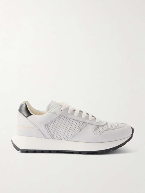 Track Premium Leather-Trimmed Perforated Nubuck Sneakers