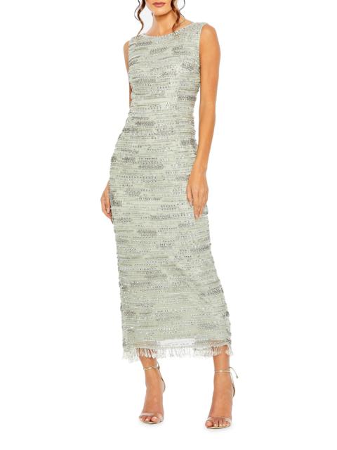 MAC DUGGAL Women's Crystal & Beaded Fringe Midi-Dress - Sage