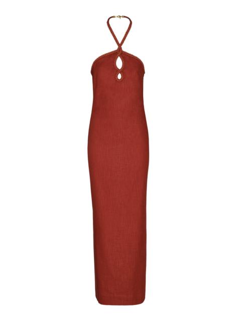 Atardeceres Embellished Linen Maxi Dress red