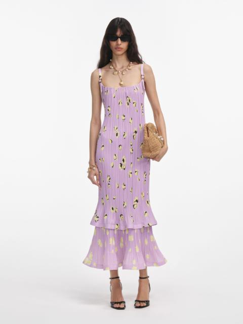 Lilac Floral Plisse Midi Dress