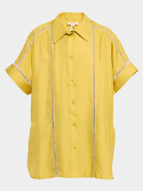 diotima Timour Short-Sleeve Hand Stitched Silk Button-Down Shirt