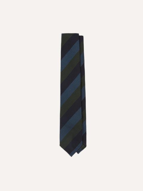 Drake's Navy, Green and Blue Block Stripe Hand Rolled Silk Grenadine Tie