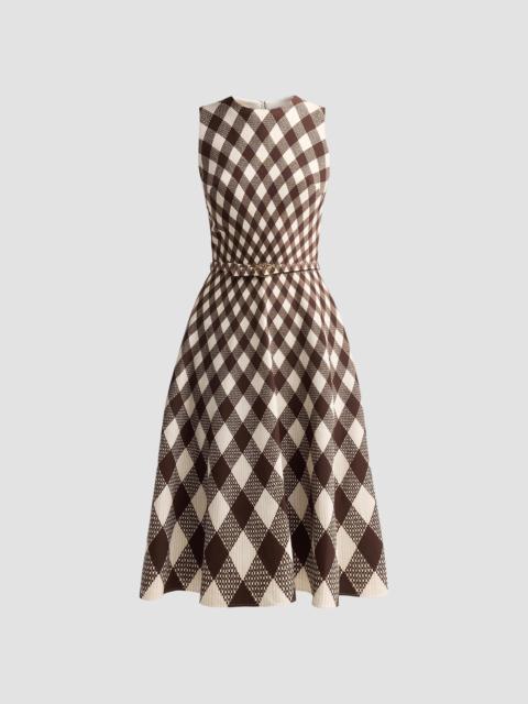 Oscar de la Renta Women's Argyle Degrade Wool Sleeveless Day Dress - Brown Ivory