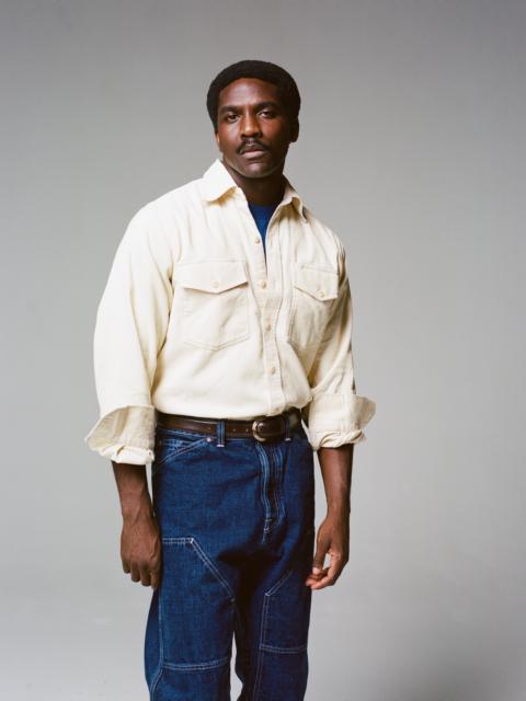 Drake's Ecru Corduroy Two-Pocket Long Point Collar Work Shirt