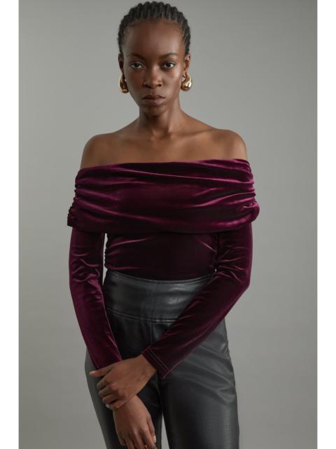 KAREN MILLEN Jersey Off The Shoulder Velvet Bodysuit