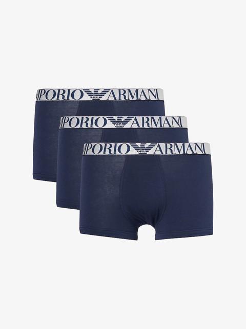 Branded-waistband pack of three stretch-cotton trunks