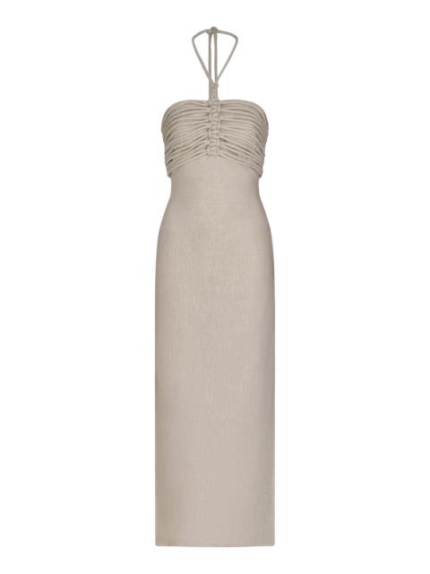 ANDRES OTALORA Mezcalitos Halter Linen Midi Dress neutral