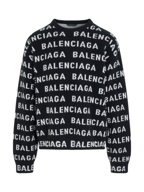 All-Over Logo Knit Sweater in Black/White
