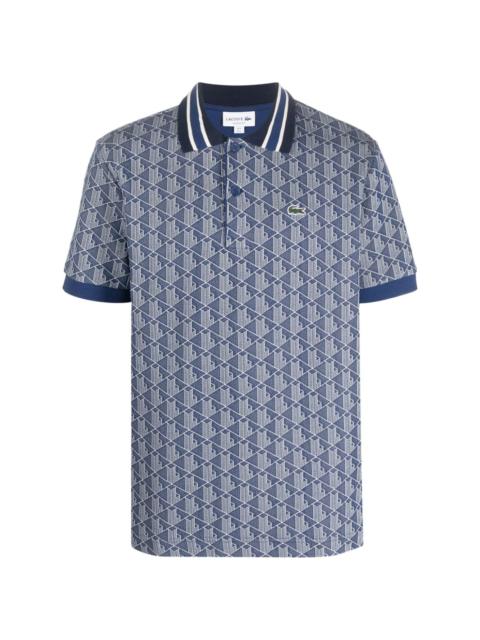 LACOSTE monogram-motif short-sleeved polo shirt