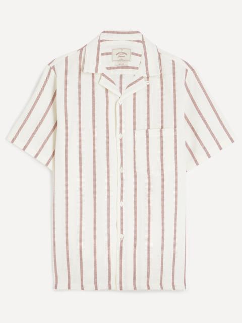 Portuguese Flannel Piquet Stripe Short-Sleeve Shirt in Bordeaux