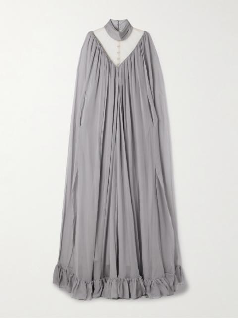 RODARTE Cape-effect Tulle-paneled Ruffled Silk-chiffon Gown