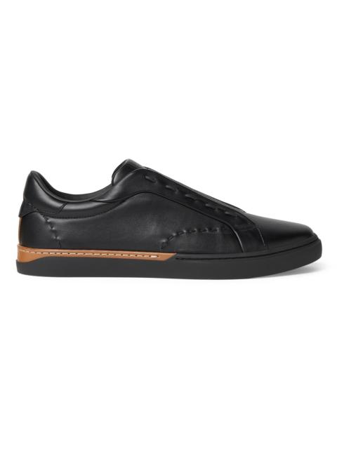 FENDI Men Vitello Leather Slip-On Sneakers - Nero Choc