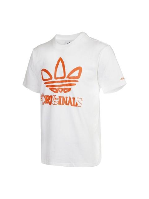 adidas adidas originals Trefo Graffiti Logo Printing Sports Short Sleeve White H32311