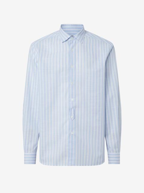 CORNELIANI Pure cotton shirt with light blue striped pattern