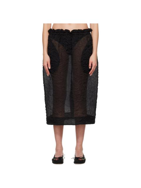 Simone Rocha Black Elasticated Gathered Ruffle Waist Tulip Midi Skirt