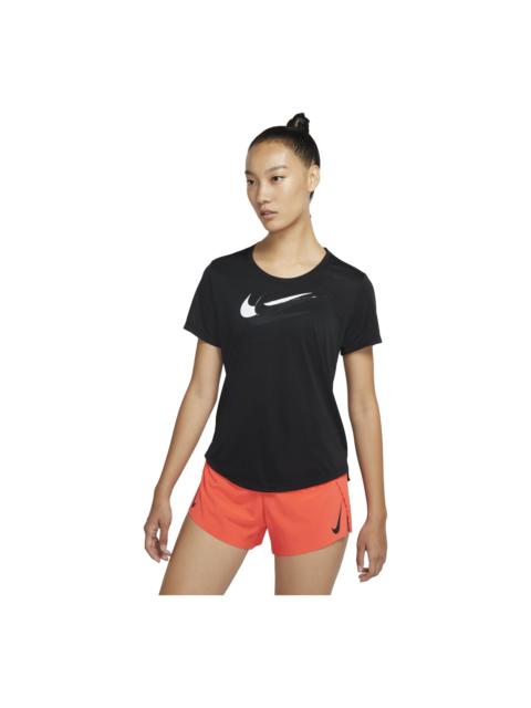 Nike (WMNS) Nike Solid Color Chest Logo Printing Round Neck Short Sleeve Black T-Shirt DD6479-010