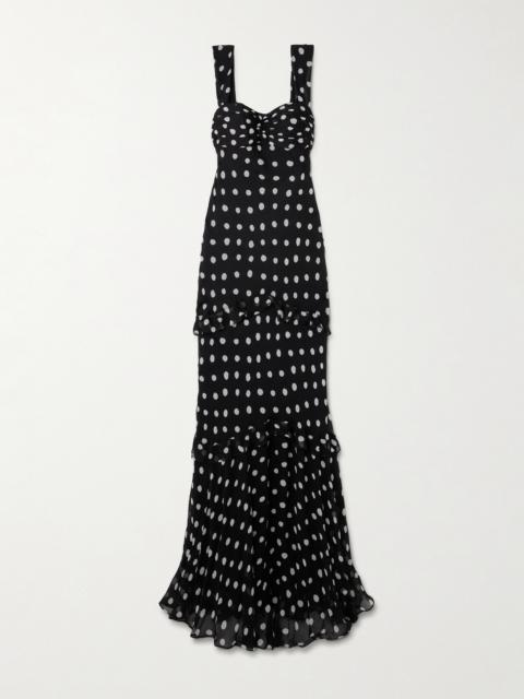 SALONI Selma Ruched Ruffled Polka-dot Crepe De Chine Maxi Dress