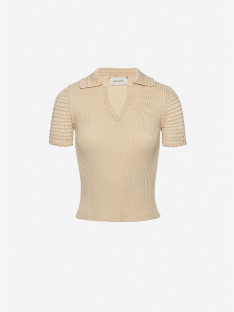 MAGDA BUTRYM Ribbed polo knit top in cream