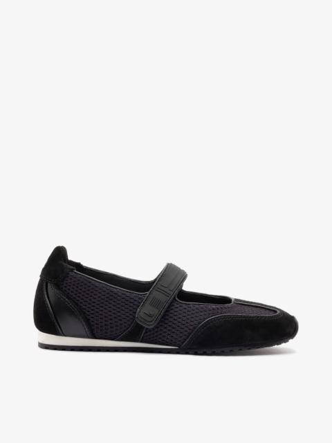 Larroudé Devon Ballet Flat In Black Suede, Mesh and Leather