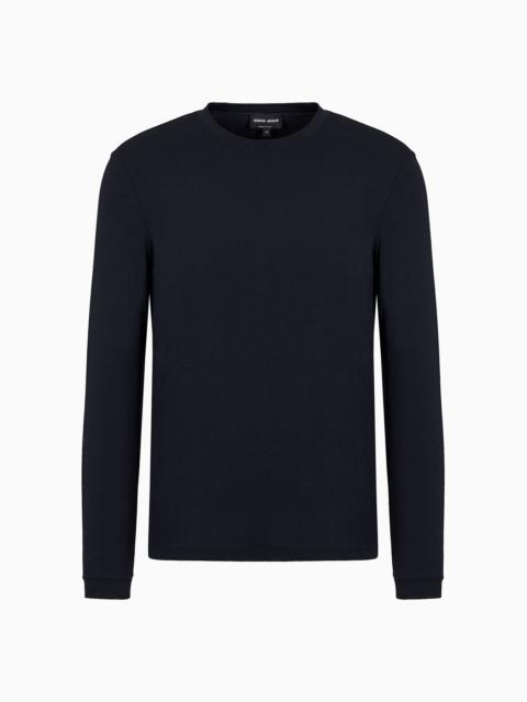 Stretch viscose jersey jumper with crew neck and long sleeves