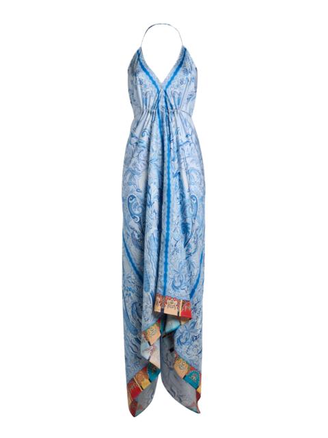 Etro Patterned Halter Neck Midi Dress light blue