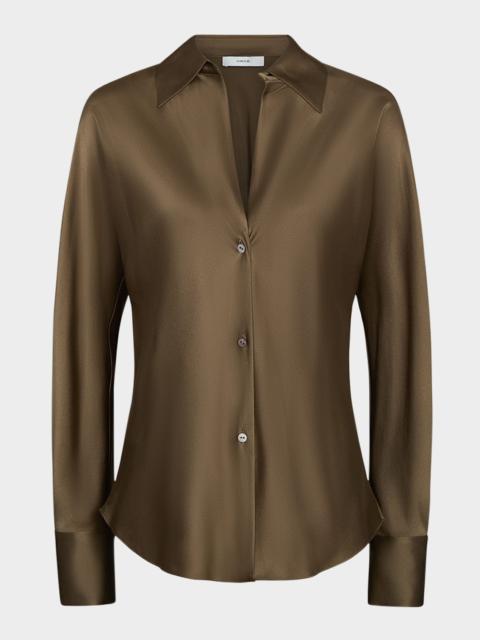 Vince Bias Silk Long-Sleeve Blouse