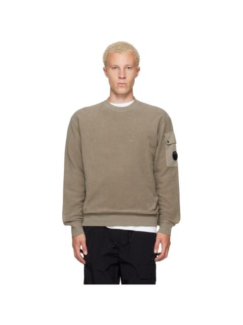C.P. Company Taupe Crew Neck Brushed Emerized Diagonal Fleece Sweatshirt