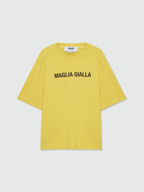 MSGM Yellow short-sleeve cotton jersey T-shirt with printed quote on the front