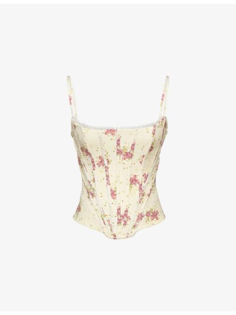 House of CB Cadie Graphic-Print Satin Corset Top