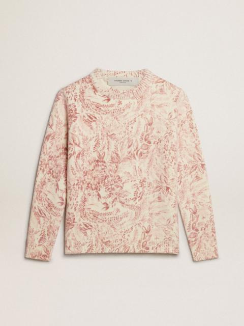 Women’s round-neck sweater in wool with all-over toile de jouy pattern