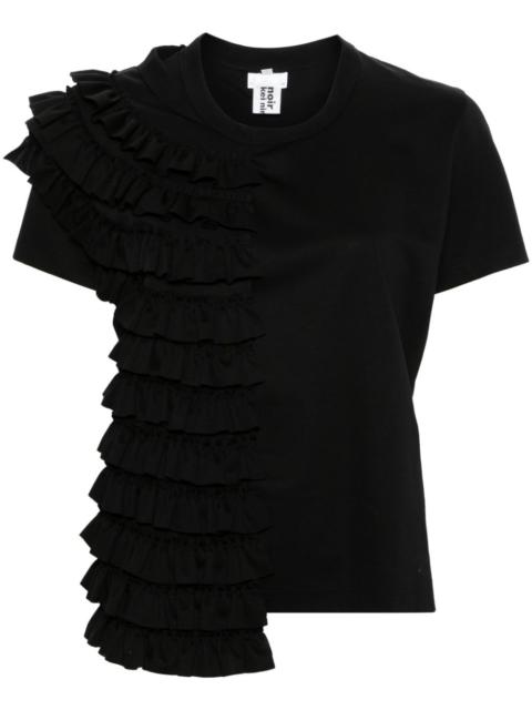 ruffled-layer cotton T-shirt