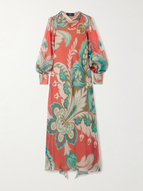 Etro Draped floral-print silk-chiffon maxi dress Blue