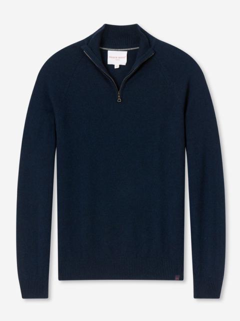 Derek Rose Men's Half-Zip Sweater Finley Cashmere Midnight