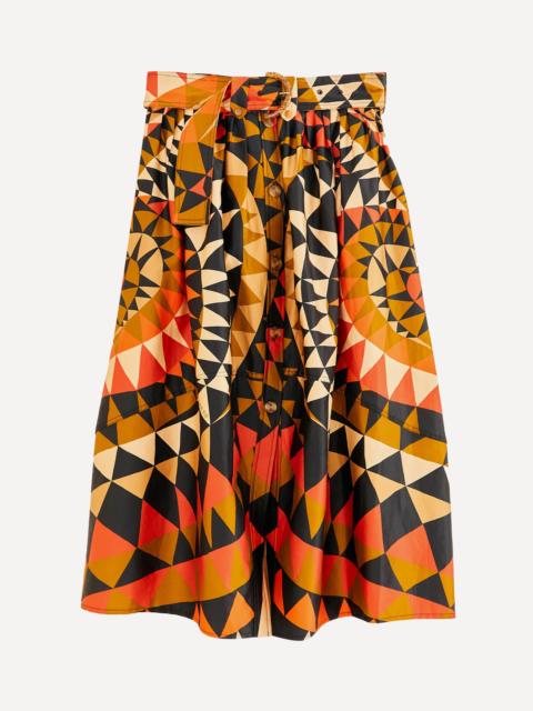 FARM RIO Black Heart Deco Button Down Midi-Skirt