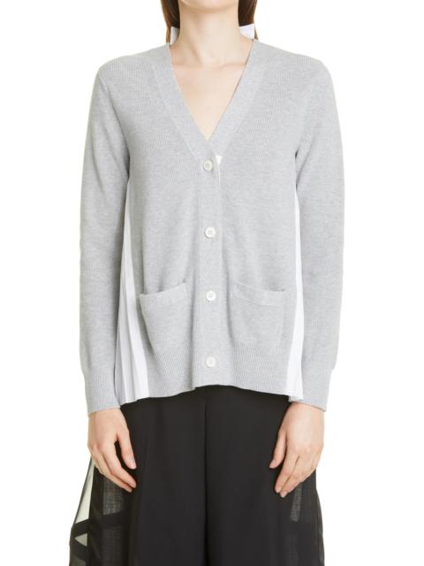 Pleated Back Cotton Cardigan in Light Grey/White