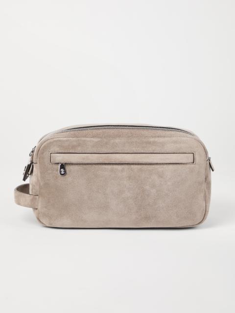 Brunello Cucinelli Suede beauty case with double zipper