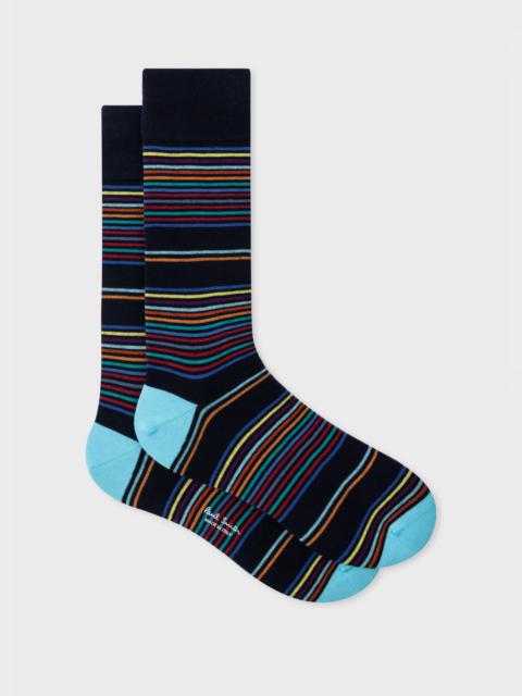 Paul Smith Navy and Turquoise Multi-Stripe Socks