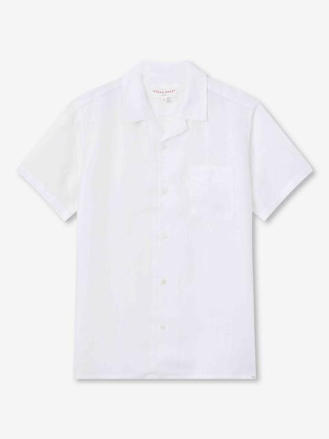 Derek Rose Men's Short Sleeve Shirt Monaco Linen White