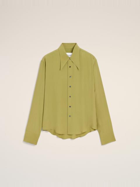 AMI Paris GREEN BLENDED SILK SHARP COLLAR ADJUSTED SHIRT